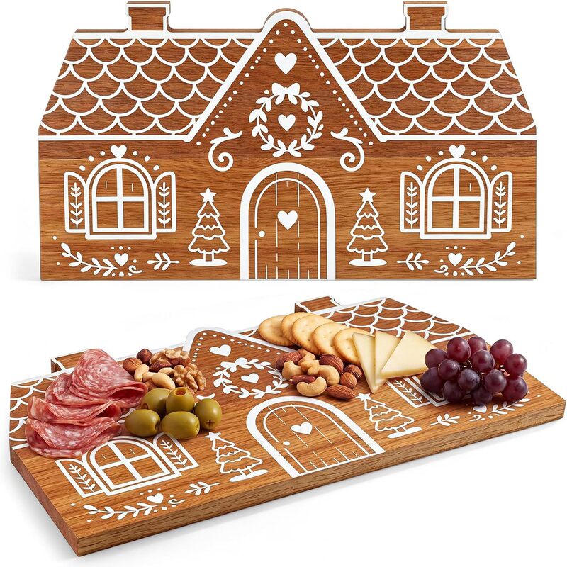 Cross-border wooden Christmas gingerbread house appetizer platter, Christmas serving tray, solid wood cheese board, Christmas tableware