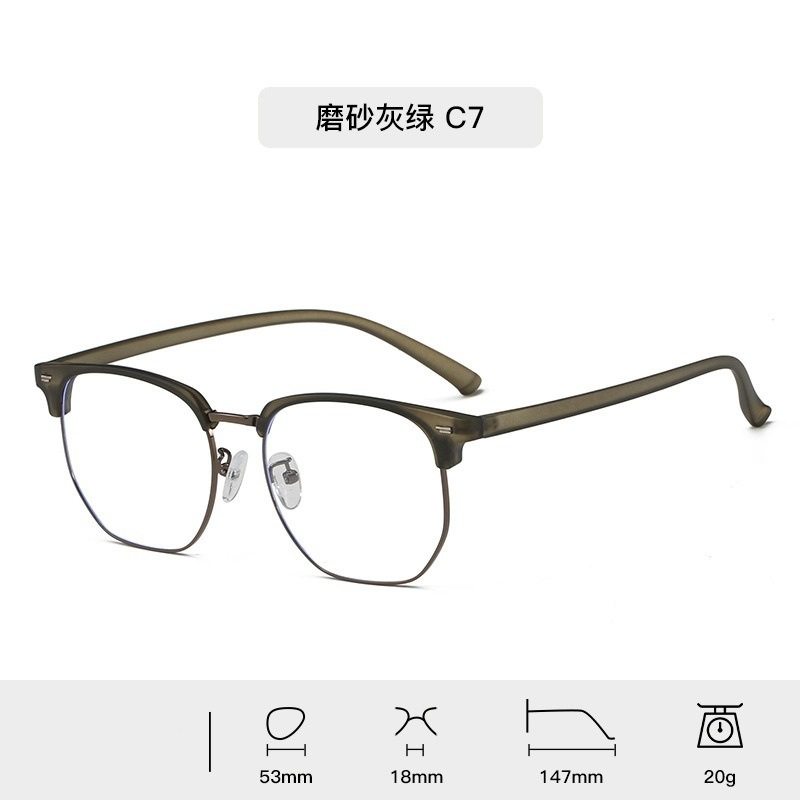 Retro Harajuku gafas de viento TR90 medio marco de gafas de luz metálicas para mujeres miopía puede equiparse con un marco de gafas anti-luz azul para hombres