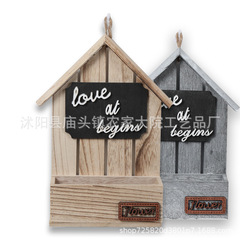 木質壁掛小木屋跨境家居裝飾客廳臥室花園仿真花木質工藝品亞馬遜