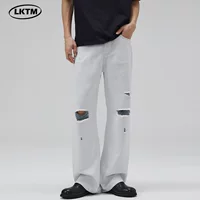 Джинсы белого дизайна LKTM, брюки для отдыха, А-силуэт, оверсайз