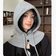 针织一体韩国韩版冬季毛线帽防寒保暖显脸小情侣护耳围脖毛线帽子