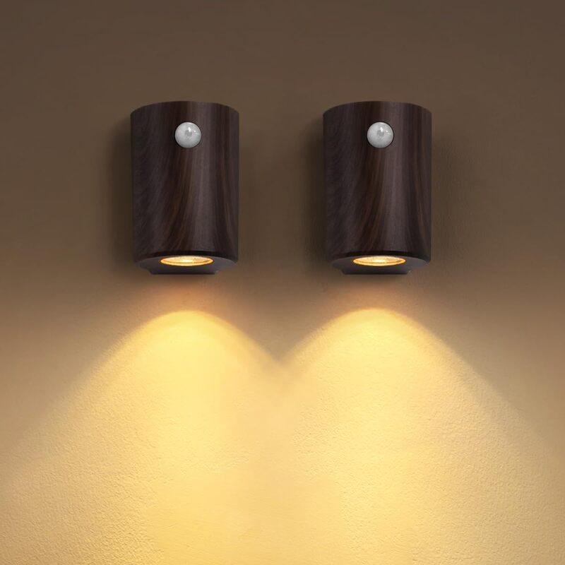 Amazon wood texture rechargeable motion sensor night light USB-C LED paste light magnetic automatic switch