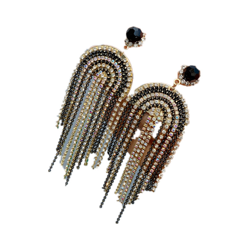 Claw Chain Multi-layer Full Rhinestone Tassel Earrings New Trendy Long Style Baroque Earrings Fairy Style display picture 5