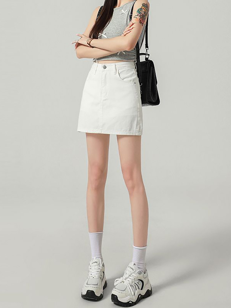 White colored summer denim skirt