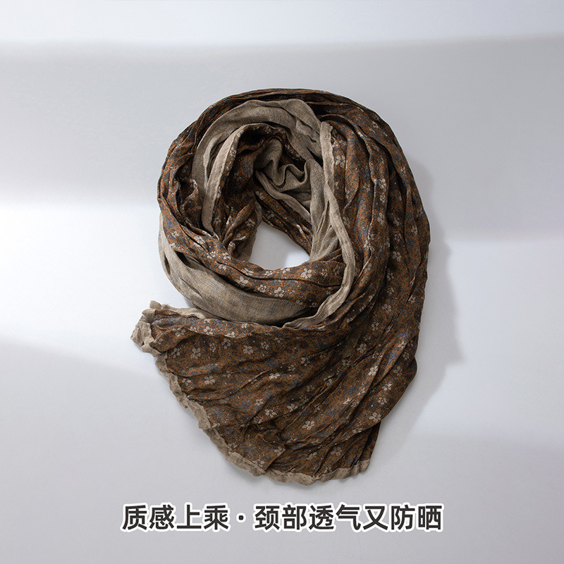 ウェイストランドスタイル花柄レトロコットンとリネンスカーフ女性の夏薄い西北砂漠旅行文学日焼け止めシルクスカーフショール|undefined