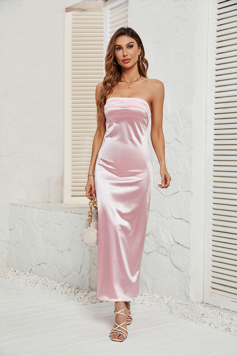 Women's Sheath Dress Elegant Streetwear Strapless Backless Sleeveless Solid Color Maxi Long Dress Daily display picture 7