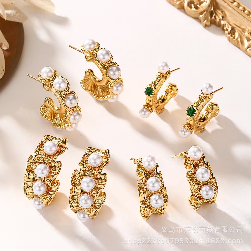 Retro creative trend earrings from pearl stainless steel