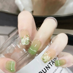 X041假指甲貼穿戴甲美甲成品甲片指甲貼片螢火之森甲片綠色穿戴甲