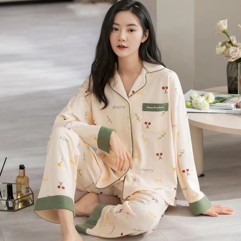 Pajamas women's spring and autumn 100% cotton long sleeve thin 2023 new spring and summer high-grade home wear suit Pajamas women's spring and autumn 100% cotton long sleeve thin 2023 new spring and summer high-grade home wear suit