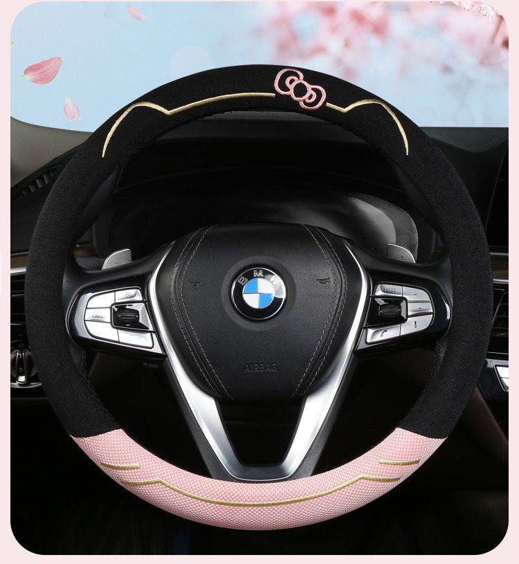 Cartoon Car Steering Wheel Cover, Breathable Ice Silk, Non-Slip, Sweat-Absorbent, Suitable for All Seasons, Summer Girls' Cover, Ice Silk Breathable