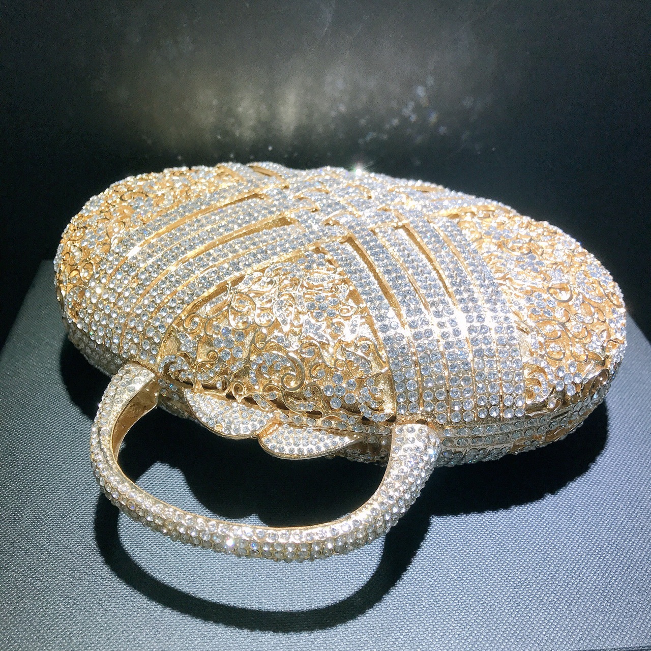Túi clutch nữ đính đá rhinestone dệt hoa văn, xách tay dự tiệc — Màu vàng