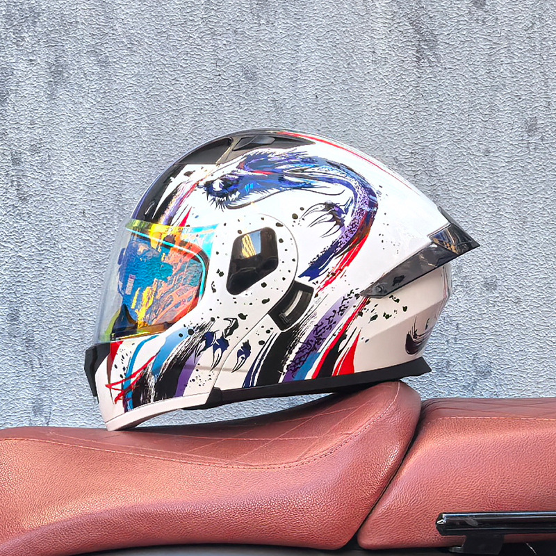 Orz casco de carcasa pequeña casco de cara a cara casco de motocicleta locomotora de doble lente hombres y mujeres de cuatro estaciones casco de crucero grande