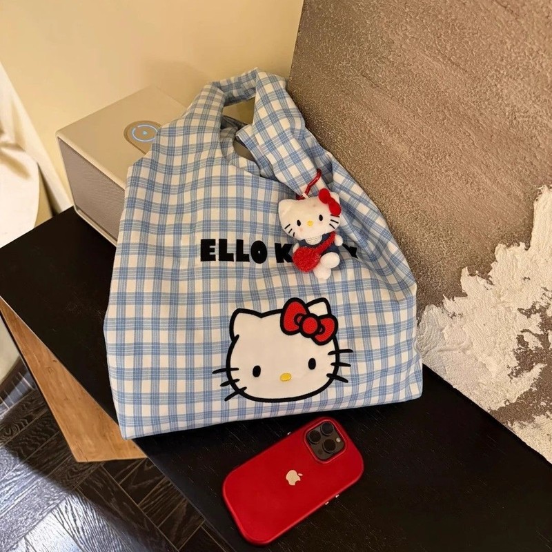 新しいかわいいスタイルのキティキャンバスバッグポータブルショルダークロスボディバッグ夏の通勤大容量新しいショルダーバッグ|undefined