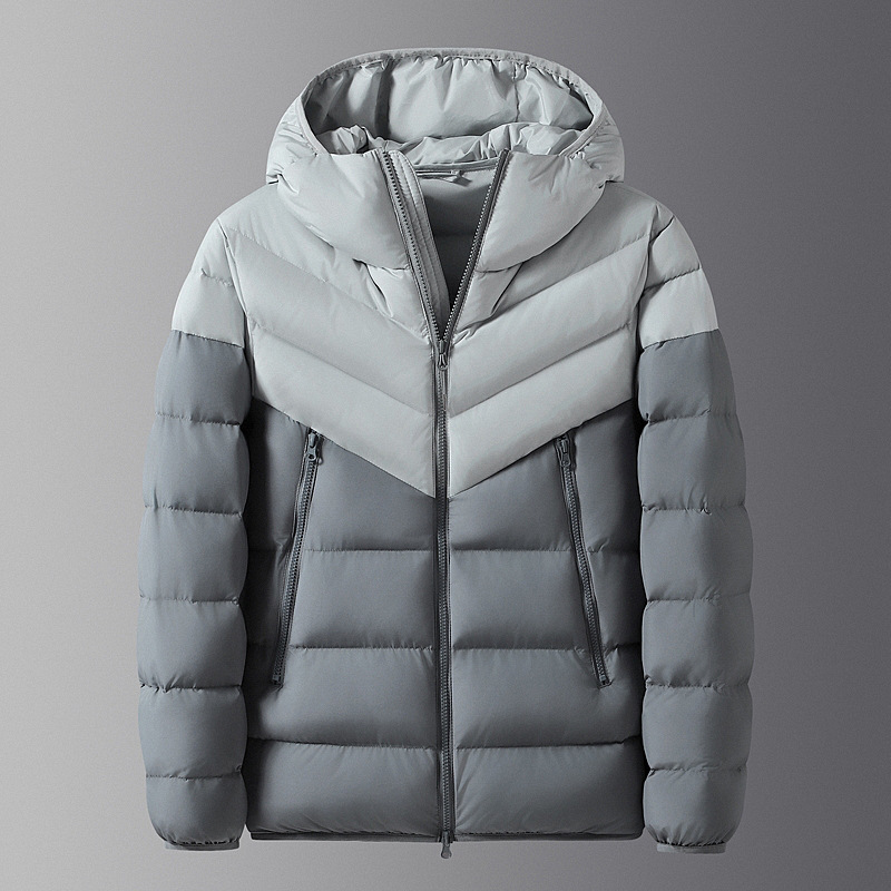 Transfronterizos otoño y invierno hombres con capuzas de pluma de algodón clásico de color contraste costillas gruesas chaqueta de algodón deportivo casual para hombres