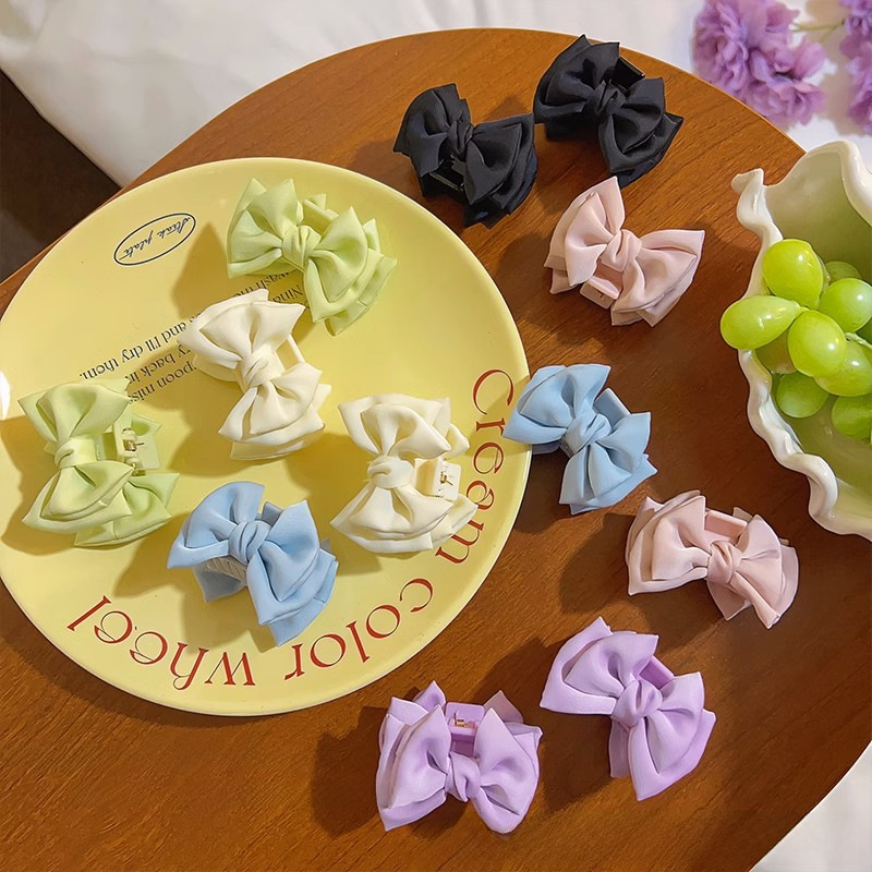 Schattige satijnen strik haaraccessoires grijpclip kleine prinsessenhoofd haaienclip franje voorkant haarspeld hoofddeksel voor vrouwen_voghion.com