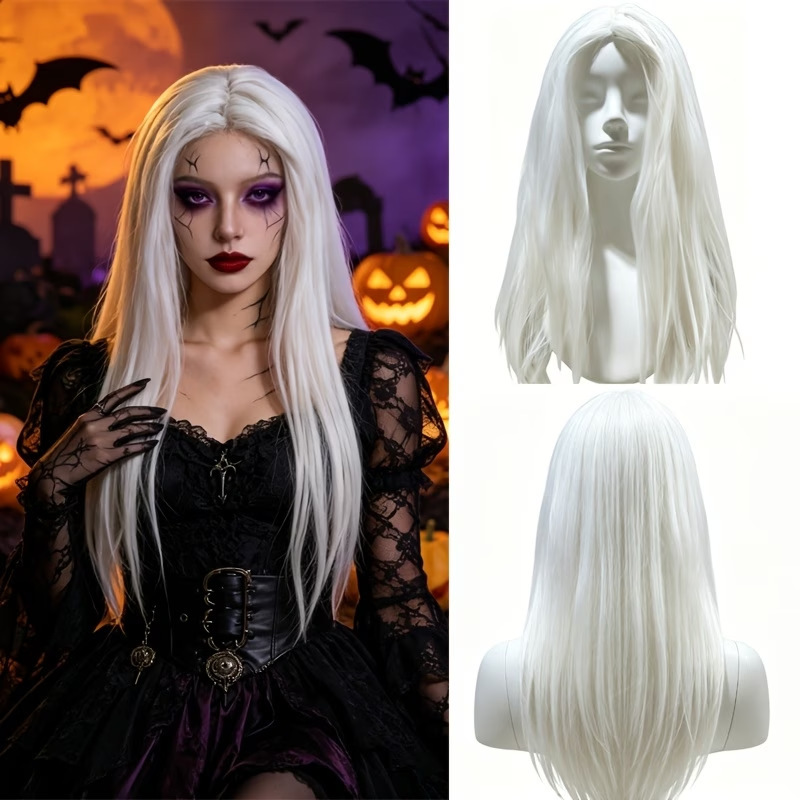 Cross-border Ghost Bride White Sadako Wig Cosplay Halloween Wig Set Ghost Festival Long Straight Hair Masquerade Wig Cross-border Ghost Bride White Sadako Wig Cosplay Halloween Wig Set Ghost Festival Long Straight Hair Masquerade Wig
