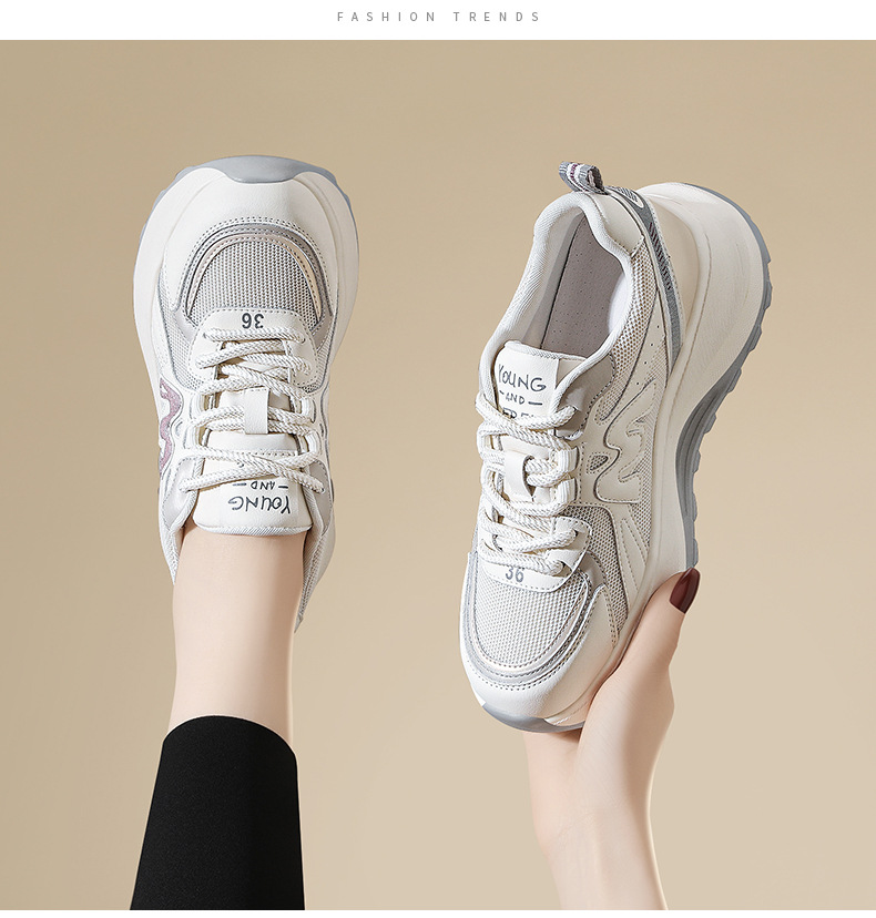 Giày sneaker nữ da thật kiểu waffle đế dày lưới thoáng khí mùa xuân hè 2026 — Trà sữa 7055, 7055 màu xám chi tiết 6