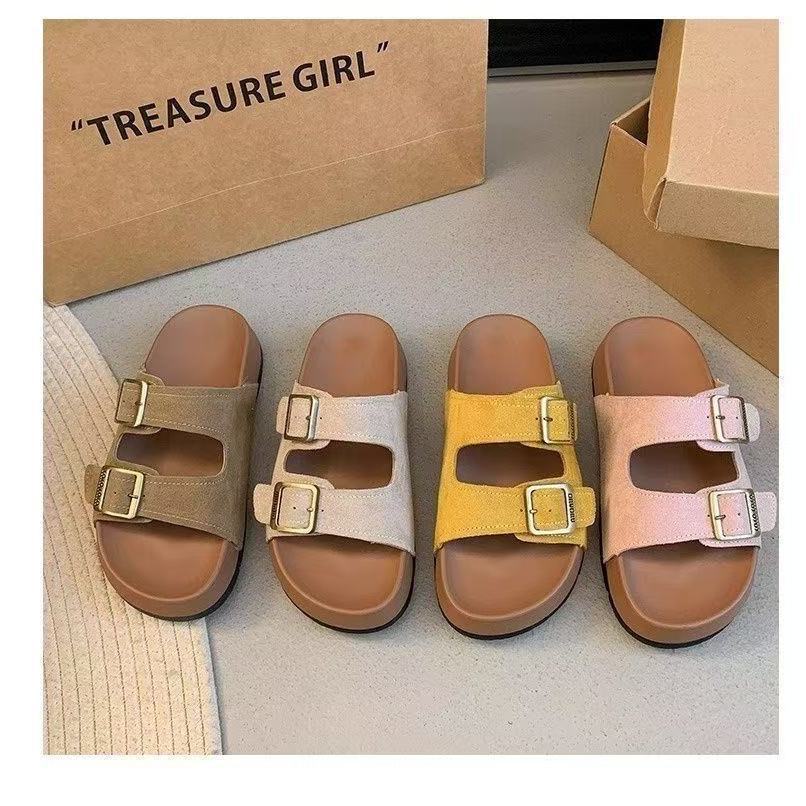 Thick-Soled Slippers for Women's Summer Outer Wear 2025 Hot Style Versatile Soft-Soled Retro One-Line Buckle Beach Sandals