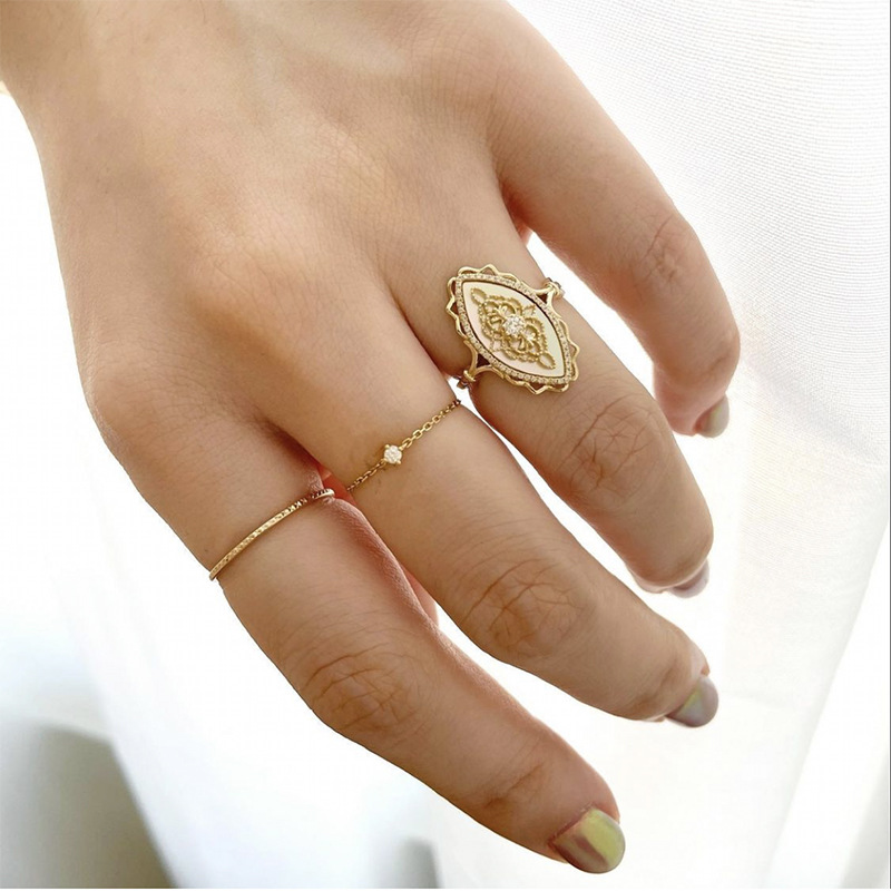 Geometric Pattern 925 Sterling Silver Shell Zircon Geometric Rings 925 Sterling Silver Rings