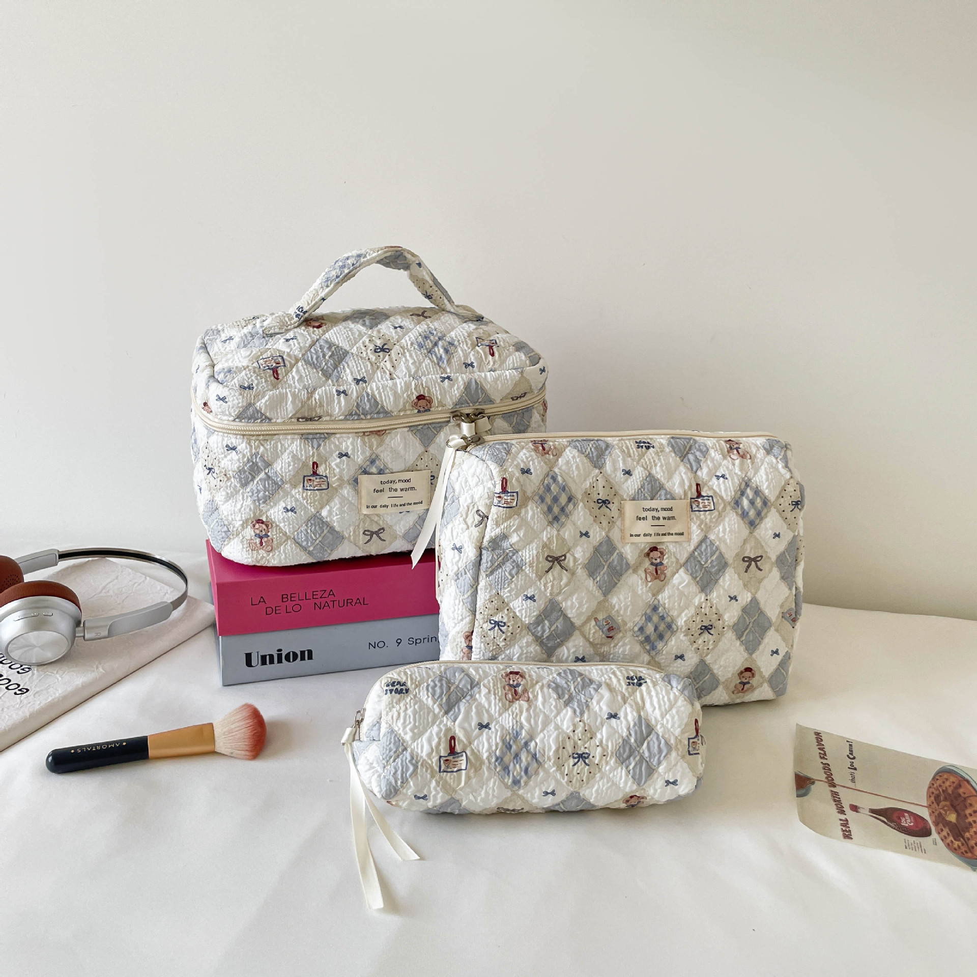 Cute capacious cosmetic bag with bow