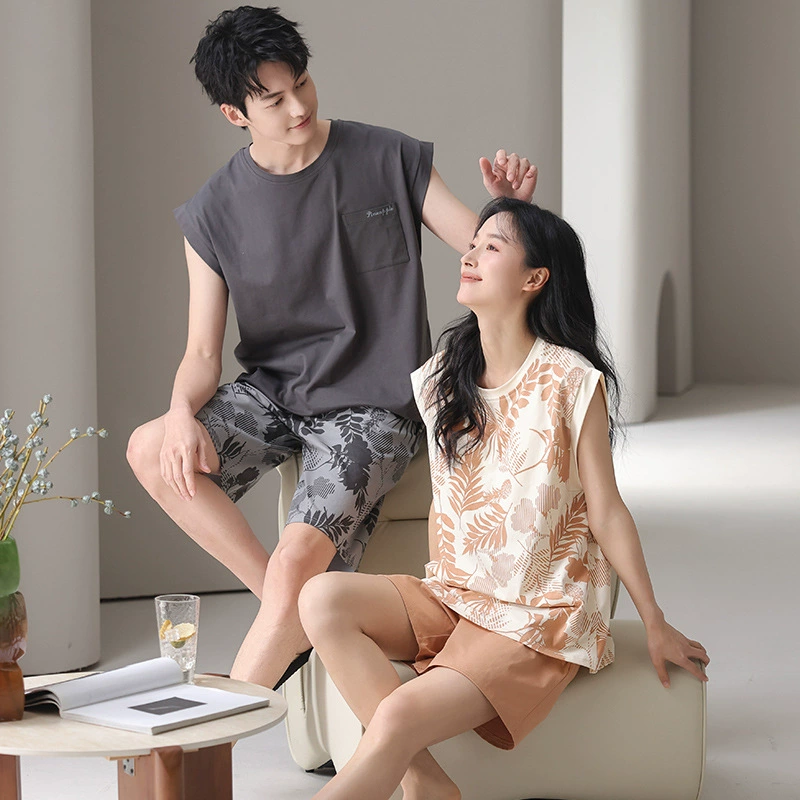 Vest, pijama, thin set, for beloved, simple and elegant design, plus size