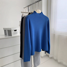 半高领坑条针织衫女弹力百搭显瘦气质长袖套头毛衣秋冬保暖内搭