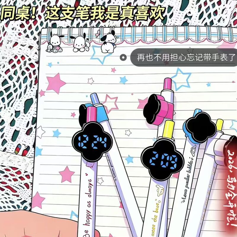 Academy-Style Student Pen Set with Four-Leaf Clover Design, Square Pen, Small Silent Clock That Displays Time, Student Led Clicker Pen Academy-Style Student Pen Set with Four-Leaf Clover Design, Square Pen, Small Silent Clock That Displays Time, Student Led Clicker Pen