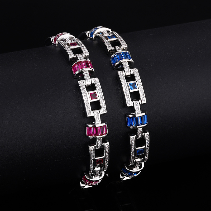 Luxury Women's Square Ruby Cloisonné Bangle High-End Versatile Jewelry European And American Style Autumn/Winter New Style_voghion.com