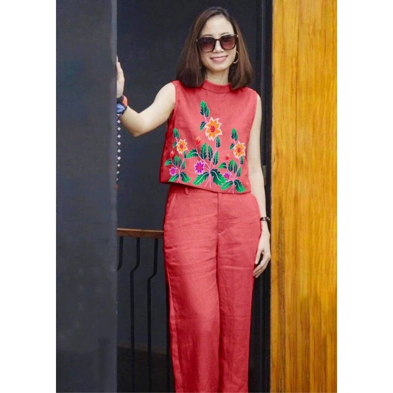 Женский летний костюм-топ без рукавов с принтом, круглый вырез, модный новый стиль 2025 года, комфортный повседневный стиль, для внешней торговли и трансграничной торговли в Юго-Восточной Азии