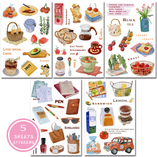 5 pieces of film-cutting stickers a paper of micro-dream retro hand-account collage diy watercolor daily object decorative stickers Amazon