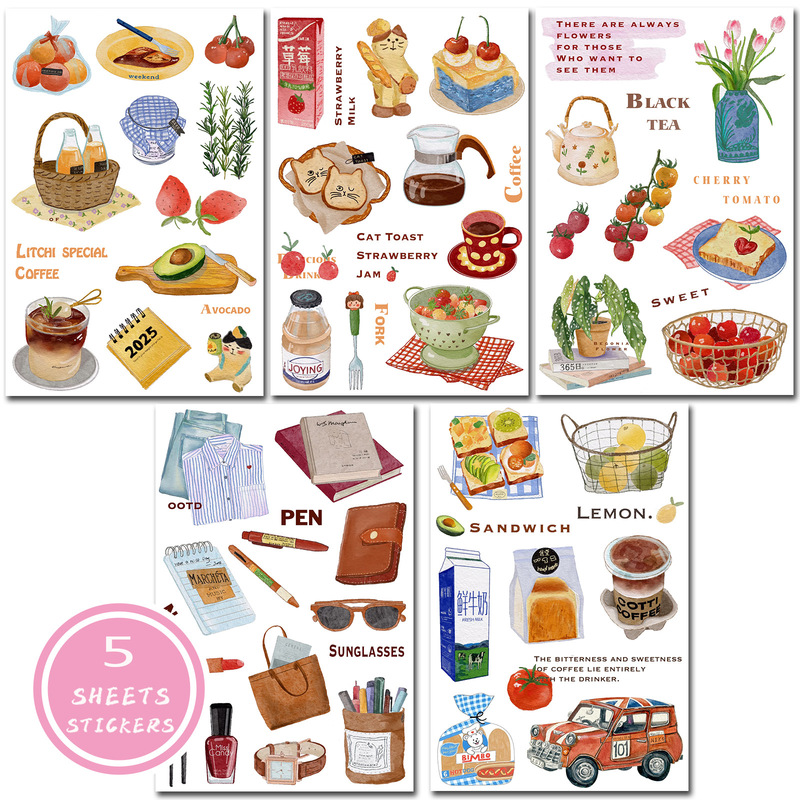 5 pieces of film-cutting stickers a paper of micro-dream retro hand-account collage diy watercolor daily object decorative stickers Amazon