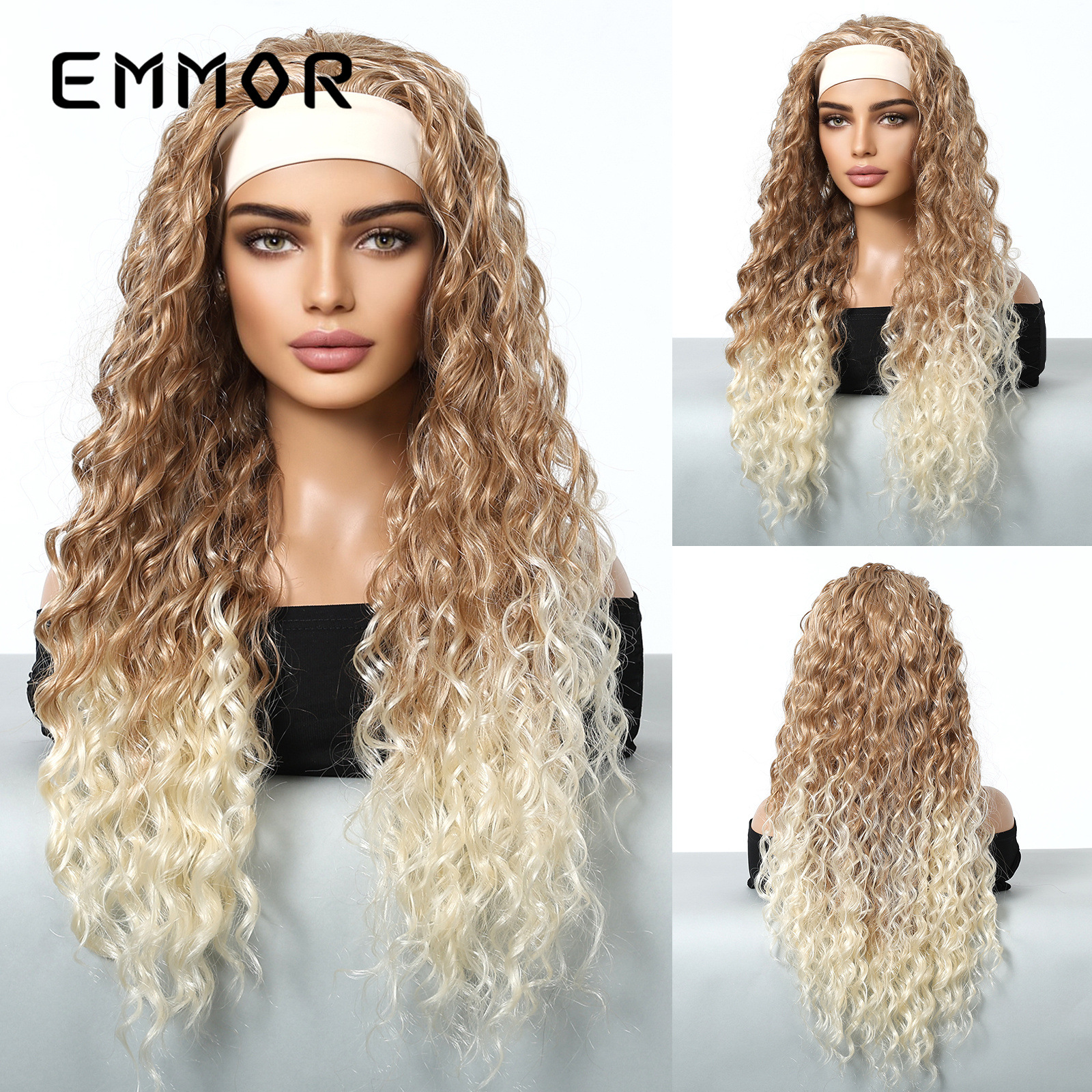 Peluca de estilo europeo y americano transfronterizo para mujer, cinta para el cabello gris, rizado latinoamericano, cabello largo y rizado, elegante, esponjoso y blanco, cubierta para el cabello completo, wigs