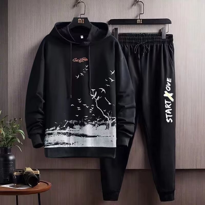 Suéter con capucha marca de moda para hombres Otoño e Invierno ropa superior con forro polar suelta moda coreana pintura de tinta casual concepción artística