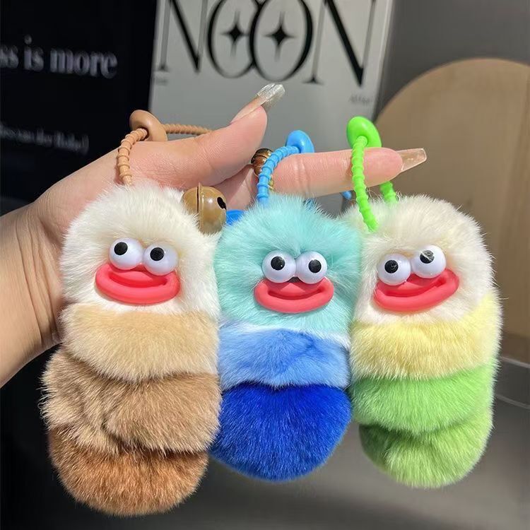 [Caterpillar] Cute Rex Rabbit Hair Car Keychain Pendant Plush Doll Doll Bag Bag Hanging Ornaments Wholesale