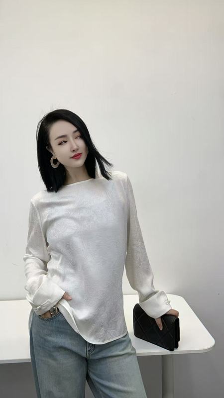 深圳南油2025早秋新款复古铜氨丝提花上衣优雅气质衬衣长袖不退换|undefined