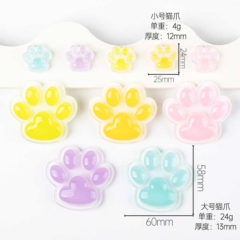 Accesorios de resina de dibujos animados luminoso lindo gato garra DIY crema pegamento teléfono móvil Shell parche accesorios para el cabello accesorios de parche de refrigerador