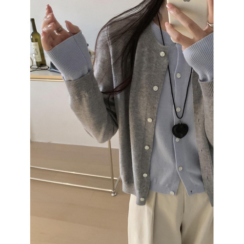 KANING college style fake two-piece knitted cardigan 2025 autumn and winter new Korean style high-end sweater outer layer