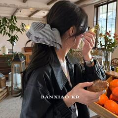 フレンチ特大チェック柄スカート、ヘアゴム、フェミニンローポニーテール、花柄、レイジースタイル、太いヘアゴム、ヘアロープ