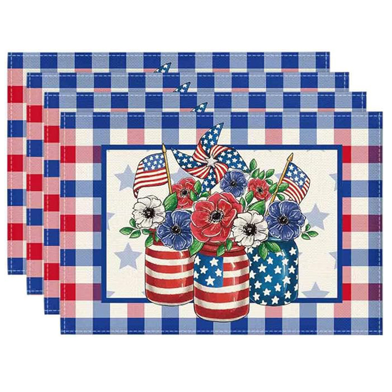 Transfronterizos lino almohadilla de mesa Aliexpress TEMU Amazon almohadilla de mesa cuadrada búfalo rojo almohadilla de Navidad Día de la Independencia