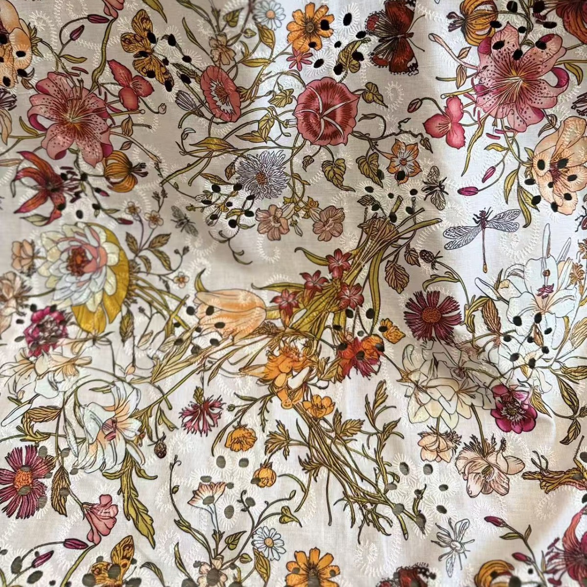 亚马逊TEMU直供非洲市场100%棉印花布料刺绣蕾丝镂空太阳花非洲菊