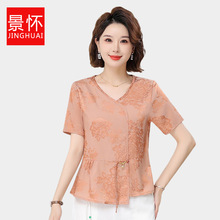 妈妈端庄大气夏装2025新款中老年女装夏季雪纺小衫洋气T恤小个子