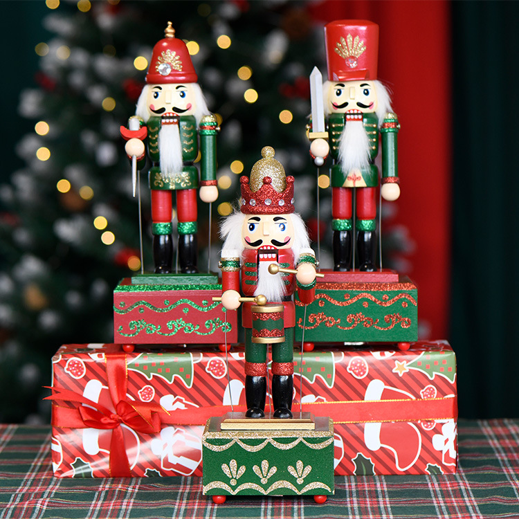 Navidad regalos navideños cascanueces caja de música giratoria artesanía decoración casera madera caja de ocho tonos