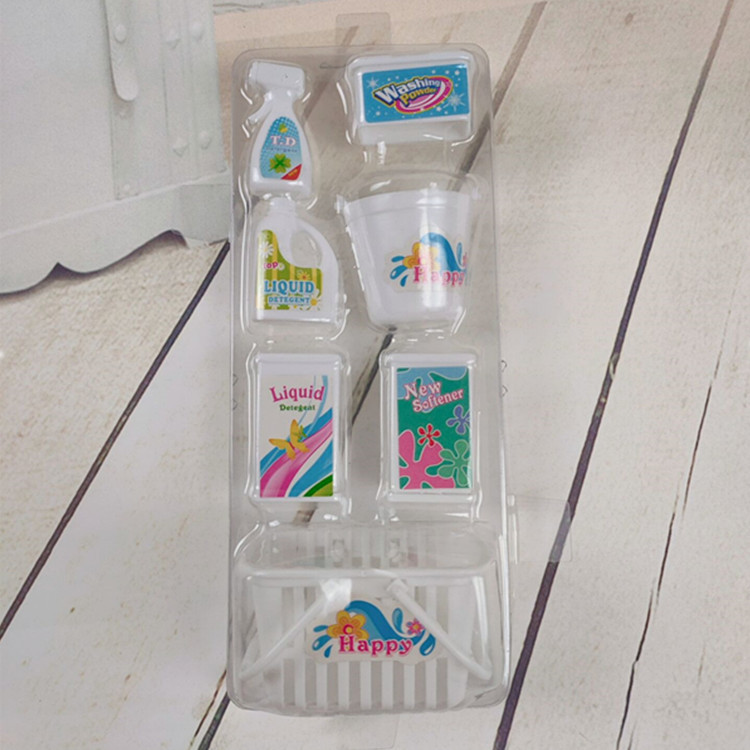 Muñeca de juguete accesorios muñeca sanitaria limpieza del hogar 7 piezas conjunto con envases blister, botín marco cubo limpiador