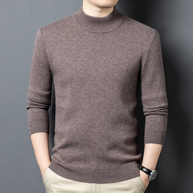 鄂尔多市产100%羊毛衫男休闲百搭半高领中年爸爸加厚保暖套头毛衣