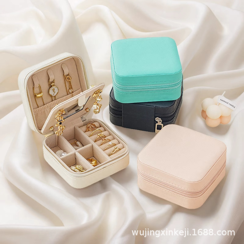 Joyero Franela Anillo portátil Pendientes Pendientes Caja Joyas de viaje Broche Caja de almacenamiento Piel de camarón transfronterizo Piel de PU