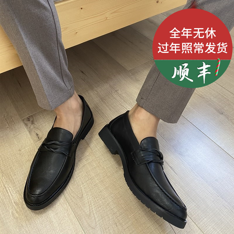 秋季乐福鞋男豆豆英伦商务休闲一脚蹬皮鞋透气青年发型师正装男鞋