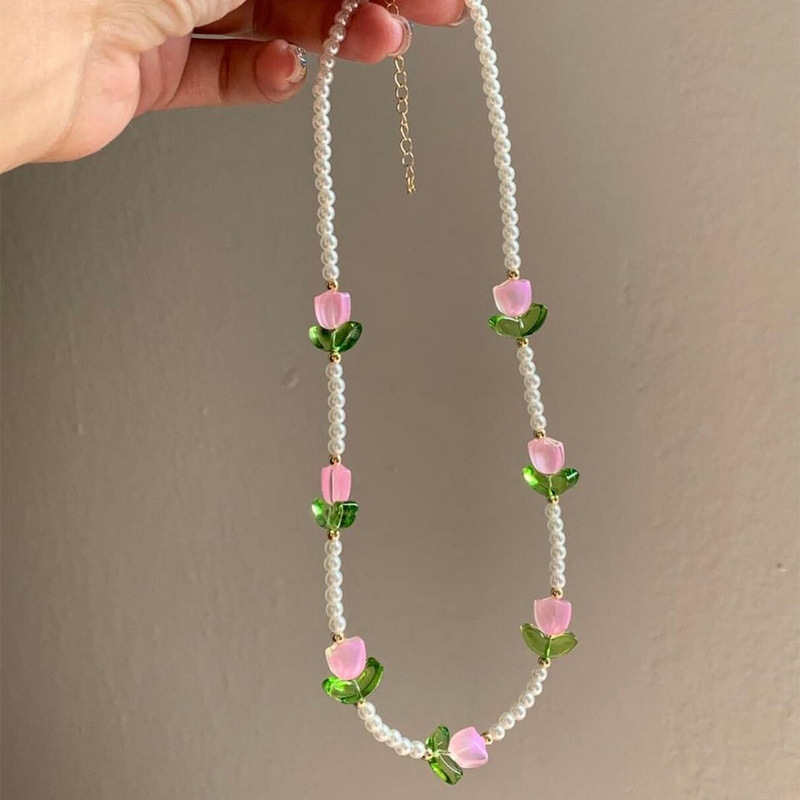 Beaded Design Sweet Tulip Alloy Beaded Women's Bracelets Necklace