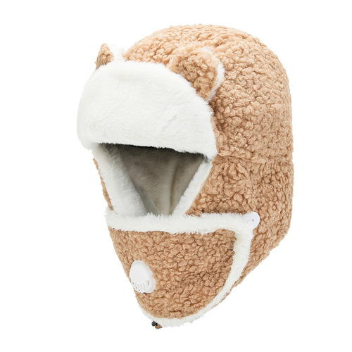 Autumn and Winter Cat Ear Balaclava Women's Cute Windproof Warm Riding Hat One-piece Ear-Protecting Mask Corduroy Cotton Hat