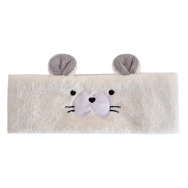 Oso de dibujos animados japonés bordado banda de pelo de terciopelo de coral pañuelo para la cabeza femenina lavado de cara SPA yoga felpa accesorios para el cabello de ala ancha