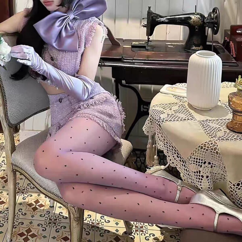 Purple Polka Dot Stockings Ultra-Thin Pantyhose High-Transparency Jk White Stockings Women's Spring and Summer Leggings Dotted Stockings